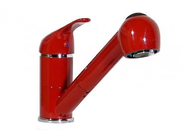 Einhebel Küchenarmatur Spüle Wasserhahn mit Geschirrbrause rot Niederdruck